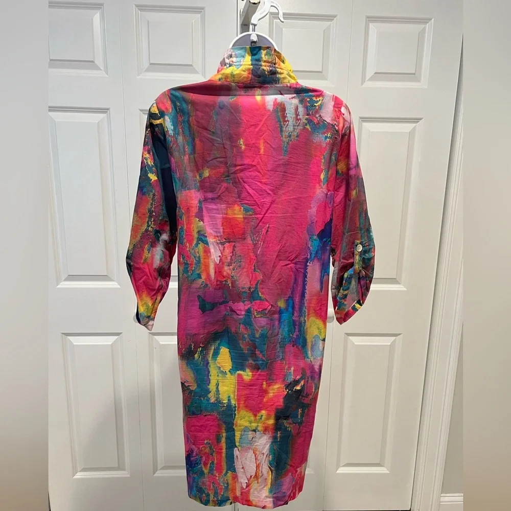 Soft Surroundings Multicolor Abstract Long Sleeve Buttoned Down Dress - Picture 5 of 6